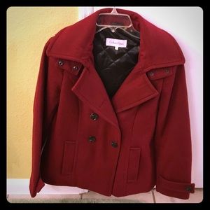 Calvin Klein True Red Double Breasted Peacoat Sz 8